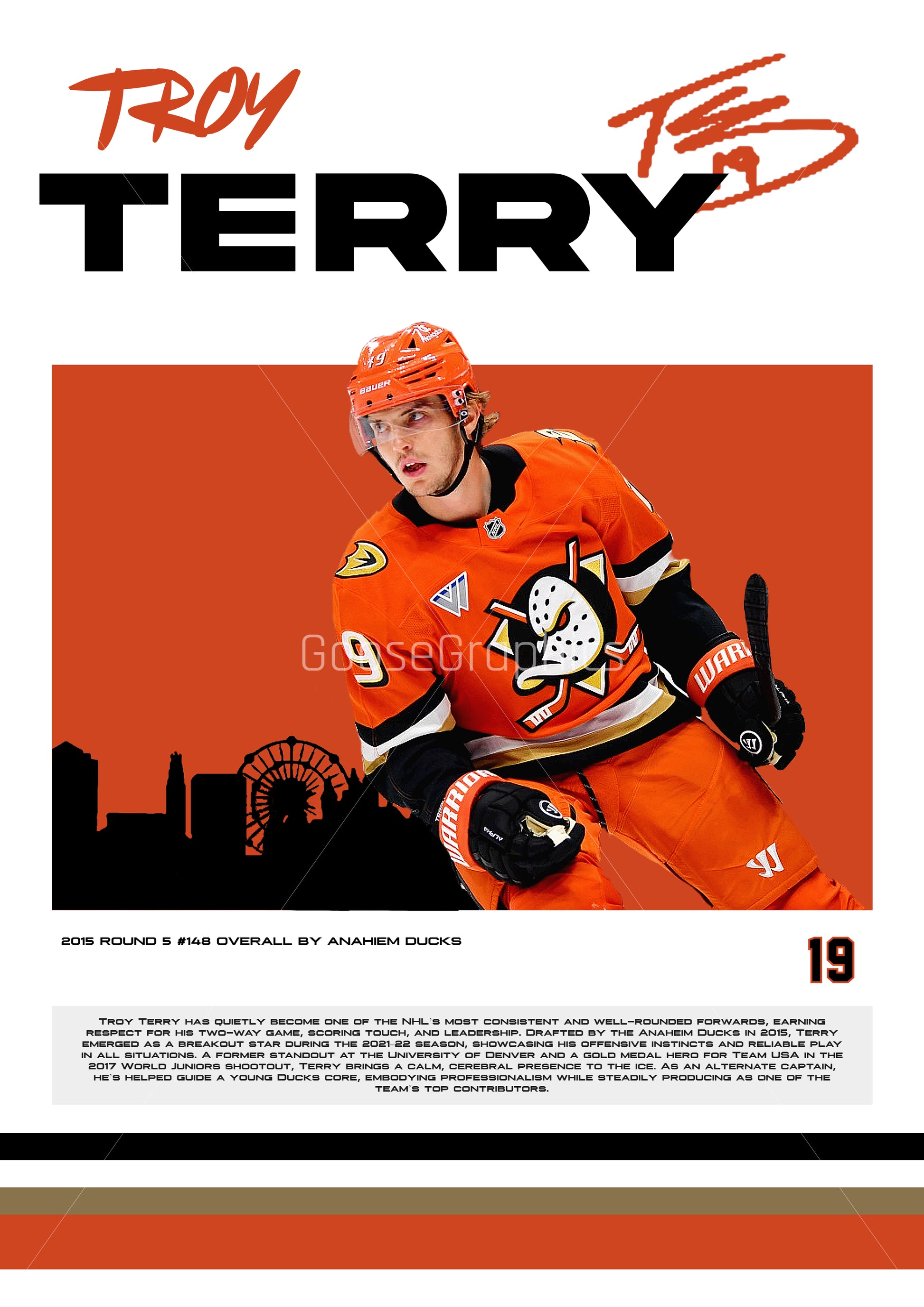 Troy Terry Poster, Anaheim Ducks, (Digital Download)